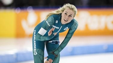 HEERENVEEN - Merel Conijn in actie tijdens de 5000m vrouwen op de slotdag van het olympisch kwalificatietoernooi langebaanschaatsen in Thialf. ANP ROBIN VAN LONKHUIJSEN