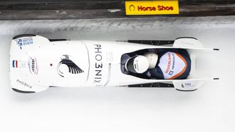 epa12640624 Dave Wesselink/ Jelen Franjic of Netherlands in action during the Mens 2-Bob World Cup in St. Moritz, Switzerland, on Saturday, January 10, 2026.  EPA/MAYK WENDT