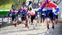 HOOGERHEIDE - Joris Nieuwenhuis (r), Eli Iserbyt (BEL),  Pim Ronhaar, Thibau Nys tijdens de Mannen Elite wereldbekerwedstrijd veldrijden. ANP IRIS VAN DEN BROEK