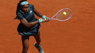 epa12914862 Coco Gauff of USA in action during her third round match against Sorana Cirstea of Romania at the Madrid Open tennis tournament in Madrid, Spain, 26 April 2026.  EPA/Chema Moya