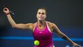 2023-10-06 21:05:18 epa10903695 Aryna Sabalenka of Belarus in action during her quarter-final match against Elena Rybakina of Kazakhstan at the China Open tennis tournament in Beijing, China, 06 October 2023.  EPA/WU HAO