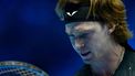 2023-11-17 21:37:35 Russia's Andrey Rublev reacts during the first round-robin match against Germany's Alexander Zverev at the ATP Finals tennis tournament in Turin on November 17, 2023.
 
Tiziana FABI / AFP