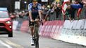 Soudal Quick-Step team's Belgian rider Remco Evenepoel cycles to the finish line to take second place in the 118th edition of the Giro di Lombardia (Tour of Lombardy), a 252km cycling race from Bergamo to Como on October 12, 2024. 
Marco BERTORELLO / AFP
