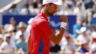 epa11505657 Novak Djokovic of Serbia reacts during the Men's Singles second round match against Rafael Nadal of Spain at the Tennis competitions in the Paris 2024 Olympic Games, at the Roland Garros in Paris, France, 29 July 2024.  EPA/FRANCK ROBICHON