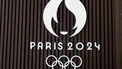 This photograph taken on August 14, 2023, shows a Paris 2024 Olympic Games logo at the headquarters of the Paris 2024 Organising committee (COJO) in Saint-Denis, northern Paris. 
BERTRAND GUAY / AFP
