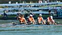 AMSTERDAM - Mats van Sabben, Thijs Ruiken, Lucas Keijzer en Percijn van Haeringen in actie tijdens de halve finale mannen dubbelvier op de vierde dag van de wereldkampioenschappen roeien op de Bosbaan in het Amsterdamse Bos. IRIS VAN DEN BROEK / ANP