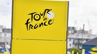 2021-06-26 00:00:00 Illustration picture shows the logo of the Tour de France at the start of the first stage of the 108th edition of the Tour de France cycling race, 197,8km from Brest to Landerneau, France, Saturday 26 June 2021. This year's Tour de France takes place from 26 June to 18 July 2021. BELGA PHOTO PETE GODING