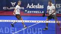 epa09516768 Argentinian padel tennis player Martin Di Nenno (R) and Spanish Francisco Navarro (L) in action during the World Padel Tour Menorca men's final held in Menorca, Spain, 10 October 2021.  EPA/David Arquimbau Sintes
