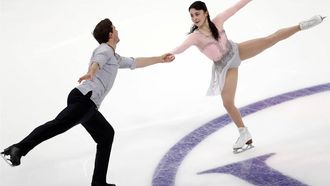 epa11860445 Daria Danilova and Michel Tsiba of the Netherlands perform in the Pairs' Short Program at the ISU Figure Skating European Championships 2025 in Tallinn, Estonia, 29 January 2025.  EPA/TOMS KALNINS