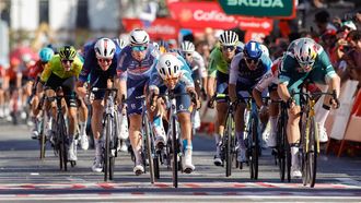 epa11558087 Czech DSM team cyclist Pavel Bittner (C) wins the fifth stage of the La Vuelta a Espana cycling race, over 177 km from Fuente del Maestre to Seville, Spain, 21 August 2024.  EPA/JAVIER LIZON