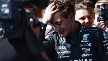 Mercedes' British driver George Russell reacts after winning the Formula One Belgian Grand Prix at the Spa-Francorchamps Circuit in Spa on July 28, 2024. 
SIMON WOHLFAHRT / AFP