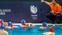 ROTTERDAM - Coach Harry van der Meer van Nederland tijdens het olympisch kwalificatietoernooi tegen Montenegro. De Nederlandse waterpoloers zijn op jacht naar een startbewijs voor de Olympische Spelen. ANP RONALD HOOGENDOORN