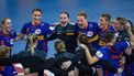 INNSBRUCK - Een feestvierend Nederland na de wedstrijd tegen Duitsland tijdens de tweede groepswedstrijd op het EK handbal. ANP RONALD HOOGENDOORN