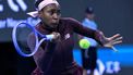 USA's Coco Gauff hits a return to China’s Sun Xinran during their women’s singles match at the China Open tennis tournament in Beijing on October 5, 2026. 
ADEK BERRY / AFP