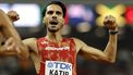 epa10824211 Mohamed Katir of Spain celebrates after placing second in the Men's 5000m final at the World Athletics Championships Budapest, Hungary, 27 August 2023.  EPA/ROBERT GHEMENT