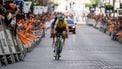 Team Decathlon CMA CGM's French rider Paul Seixas sprints to the finish line to win the fifth stage of the Basque Country's Itzulia cycling tour, a 176.2 km race starting and finishing in Eibar, on April 10, 2026.  
ANDER GILLENEA / AFP