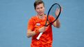 epa11049018 Demi Schuurs of the Netherlands celebrates winning a Group F mixed doubles tennis match of the 2024 United Cup against Ulrikke Eikeri and Casper Ruud of Norway at Ken Rosewall Arena in Sydney, Australia, 30 December 2023.  EPA/STEVEN MARKHAM AUSTRALIA AND NEW ZEALAND OUT