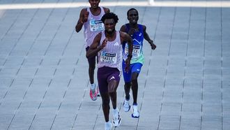 Ethiopia’s Tadese Takele (front) races to the finish line to finish first followed by Kenya’s Geoffrey Toroitich (middle) and Kenya’s Alexander Mutiso (back) in the men's category of the Tokyo Marathon in downtown Tokyo on March 1, 2026. 
JIA HAOCHENG / POOL / AFP