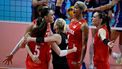 2023-09-03 21:59:17 Turkey's players celebrate during the Women's EuroVolley 2023 final volleyball match between Serbia and Turkey in Brussels on September 3, 2023. 
JOHN THYS / AFP