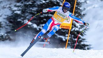 epa11788372 Cyprien Sarrazin of France in action during the Men's Downhill race at the FIS Alpine Skiing World Cup in Val Gardena, Italy, 21 December 2024.  EPA/ANDREA SOLERO