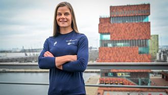 Belgian cyclist Lotte Kopecky poses for the photographers at a press conference of the SD Worx-Protime cycling team in Antwerp on February 21, 2024, ahead of the upcoming season of classic one day cycling races. 
LUC CLAESSEN / Belga / AFP