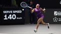 epa11707757 Coco Gauff of USA returns the ball to Barbora Krejcikova of Czech Republic during the WTA Finals group stage match in Riyadh, Saudi Arabia, 07 November 2024.  EPA/Marcin Cholewinski POLAND OUT
