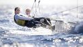 MARSEILLE - Zeilsters Odile van Aanholt en Annette Duetz in actie in de skiffklasse 49erFX op de Olympische Spelen. ANP SANDER KONING