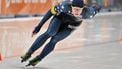 epa11914314 Jordan Stolz of USA in action during the men's 1500 m race during the ISU Speed Skating World Cup in Tomaszow Mazowiecki, central Poland, 21 February 2025.  EPA/Grzegorz Michalowski POLAND OUT
