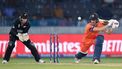 2023-10-09 15:20:18 Netherlands' Colin Ackermann (R) plays a shot during the 2023 ICC Men's Cricket World Cup one-day international (ODI) match between New Zealand and Netherlands at the Rajiv Gandhi International Stadium in Hyderabad on October 9, 2023. 
Noah SEELAM / AFP