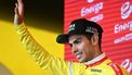 epa10104231 Colombian rider Sergio Higuita of the Bora-hansgrohe team celebrates on the podium after retaining the overall leader's yellow jersey following the 5th stage of the 79th Tour de Pologne 2022 cycling race over 178.1km from Lancut to Rzeszow, Poland, 03 August 2022.  EPA/Darek Delmanowicz POLAND OUT