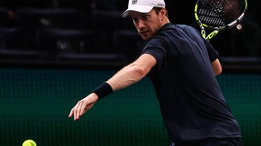 2023-11-02 13:42:39 epa10954327 Botic Van De Zandschulp of the Netherlands in action during his round of 16 match against Andrey Rublev of Russia at the Paris Masters tennis tournament in Paris, France, 02 November 2023.  EPA/Mohammed Badra