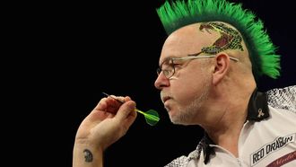Scotland's Peter Wright competes during his quarter-final darts match against England's Rob Cross on Night 1 of the PDC Premier League, at the Utilita Arena in Cardiff, south Wales on February 1, 2024. 
Adrian DENNIS / AFP