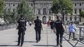 epa11483417 Members of the French Gendarmerie patrol Pont des Arts bridge in Paris, France, 17 July 2024. From 18 to 26 July, the day of the Opening Ceremony of the Paris 2024 Olympic Games, security measures will be put in place in the French capital along the Seine river's banks and quays ahead of the main event. The Summer Olympics are scheduled to take place from 26 July to 11 August 2024 in Paris.  EPA/TERESA SUAREZ