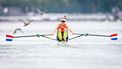 AMSTERDAM -  Karolien Florijn tijdens de halve finale vrouwen skiff op de zesde dag van de wereldkampioenschappen roeien op de Bosbaan in het Amsterdamse Bos. IRIS VAN DEN BROEK / ANP