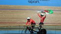 2022-07-31 16:50:47 Wales' James Ball (R) and pilot Matthew Rotherman celebrate after winning in the men's para-sport sprint B tandem final cycling event on day three of the Commonwealth Games, at the Lee Valley VeloPark in east London, on July 31, 2022. 
ADRIAN DENNIS / AFP