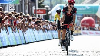 Tudor Pro Cycling Team Dutch rider Rick Pluimers crosses the finish line of the fifth and last stage of the 'Renewi Tour' multi-stage cycling race, from Menen to Geraardsbergen (202,5 km) on September 1, 2024.  The five-day race takes place in Belgium and the Netherlands. 
DAVID PINTENS / Belga / AFP