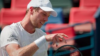 epa13302371 Botic van de Zandschulp of Netherlands reacts during his Men's Singles match against Rafael Jodar of Spain at the Shanghai Masters tennis tournament in Shanghai, China, 14 October 2026.  EPA/ALEX PLAVEVSKI