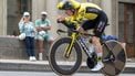 Great Britain's Matthew Brennan rides during the fifth stage of the Tour of Romandie UCI cycling World tour, 17.1 km loop from the start to the finish in Geneva on May 4, 2025. 
Fabrice COFFRINI / AFP