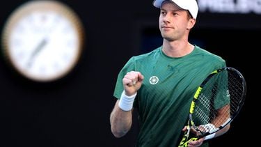 Netherlands' Botic van de Zandschulp reacts on a point against Australia's Alex De Minaur during their men's singles match on day three of the Australian Open tennis tournament in Melbourne on January 14, 2025. 
Martin KEEP / AFP