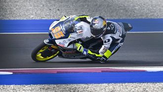 epa11206694 Dutch Moto3 rider Collin Veijer of Liqui Moly Husqvarna Intact GP in action during the free practice session of the Motorcycling Grand Prix of Qatar at the Losail International Circuit in Doha, Qatar, 08 March 2024. The 2024 MotoGP World Championship season's first race will be held at Losail International Circuit on 10 March.  EPA/NOUSHAD THEKKAYIL