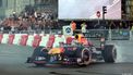 Mexican Formula 1 pilot Sergio Perez drives his F1 through the streets of the center of Madrid during an exhibition on July 15, 2023. 
Thomas COEX / AFP