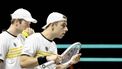 ROTTERDAM - Botic van de Zandschulp (NED)en Tallon Griekspoor (NED) in actie tegen Sander Gille (BEL) en Joran Vliegen (BEL) op de eerste dag van het tennistoernooi ABN AMRO Open in Ahoy. ANP SANDER KONING
