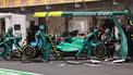 Aston Martin's Spanish driver Fernando Alonso is pushed into his garage after retiring during the Mexico City Grand Prix at the Hermanos Rodriguez racetrack, in Mexico City on October 27, 2024. 
CARLOS PEREZ GALLARDO / POOL / AFP