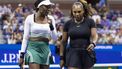 USA's Serena Williams (R) and Venus Williams confer as they play against Czech Republic's Lucie Hradecka and Linda Noskova during their 2022 US Open Tennis tournament women's doubles first round match at the USTA Billie Jean King National Tennis Center in New York, on September 1, 2022. 
COREY SIPKIN / AFP