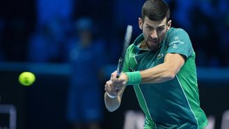 2023-11-16 18:51:02 epa10978530 Novak Djokovic of Serbia in action during his round robin match against Hubert Hurkacz of Poland at the Nitto ATP Finals tennis tournament in Turin, Italy, 16 November 2023.  EPA/Alessandro Di Marco