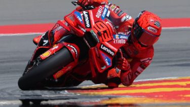 Team Ducati Lenovo Team's Marc Marquez rides during the MotoGP Aragon Grand Prix at the Motorland circuit in Alcaniz, northeastern Spain, on June 8, 2025.
 
LLUIS GENE / AFP