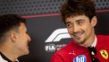 MONACO - Isack Hadjar (Racing Bulls) en Charles Leclerc (Ferrari) tijdens de persconferentie op het Circuit de Monaco in aanloop naar de Grote Prijs van Monaco. ANP SANDER KONING