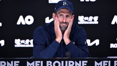 epa11848995 Novak Djokovic of Serbia talks to the media after retiring from his semifinal match against Alexander Zverev of Germany during the Australian Open at Melbourne Park in Melbourne, Australia 24 January 2025.  EPA/JAMES ROSS AUSTRALIA AND NEW ZEALAND OUT