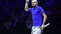 Bulgaria's Grigor Dimitrov of Team Europe celebrates during his match against Chile's Alejandro Tabilo (unseen) of Team World during their 2024 Laver Cup men's singles tennis match in Berlin, Germany on September 20, 2024. 
Ronny HARTMANN / AFP