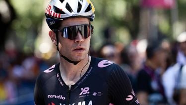 Team Visma-Lease a Bike's Belgian rider Wout Van Aert looks on as he arrives ahead of the 21st stage of the 108th Giro d'Italia cycling race of 143kms from Rome to Rome on June 1, 2025. 
Luca Bettini / AFP
